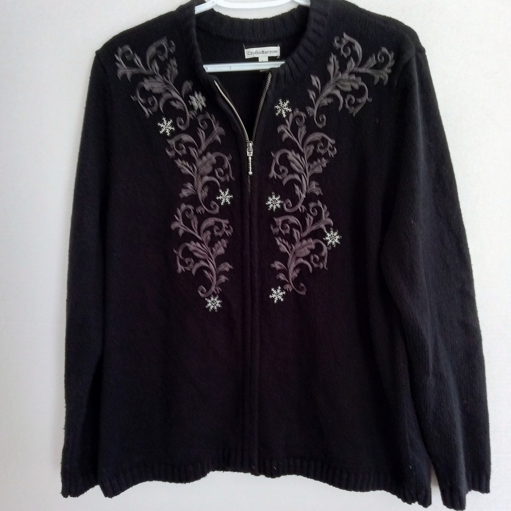 Croft & Barrow Black Sweater with Elegant Embroidery